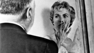 Hitchcock i Janet Leigh na planie „Psychozy” (1960)